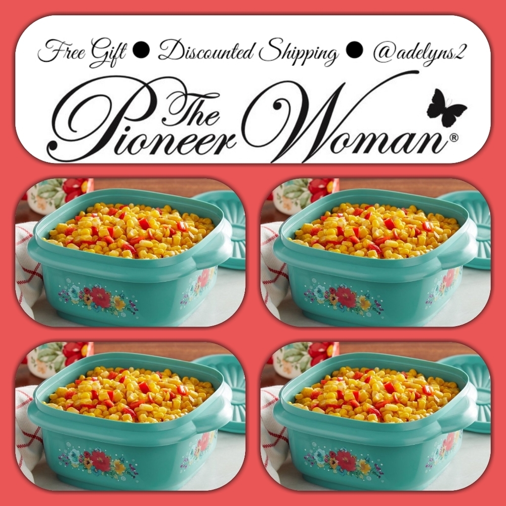 🌺 New Pioneer Woman Breezy Blossom (4) Plastic Storage Contaniers with Lids/Tops - Picture 3 of 6